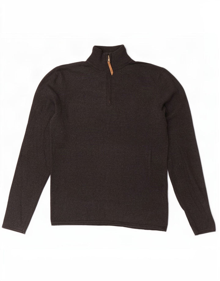 Maglione da uomo con collo con zip Fat Face piccolo in cotone grigio