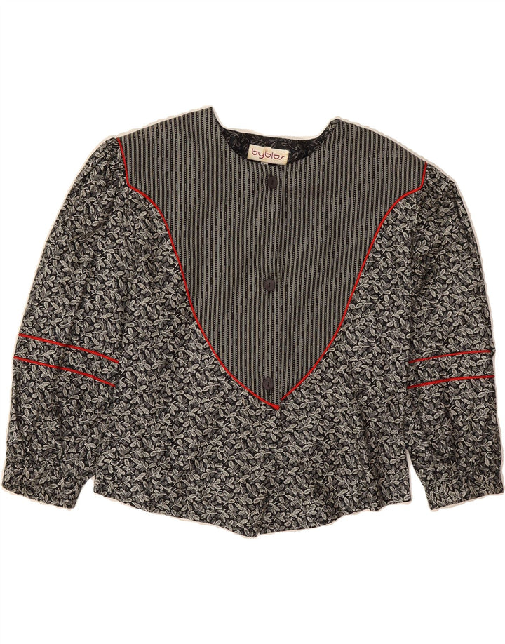 BYBLOS Womens 3/4 Sleeve 3 Button Blazer Jacket EU 36 Small Black Floral Vintage Byblos and Second-Hand Byblos from Messina Hembry 