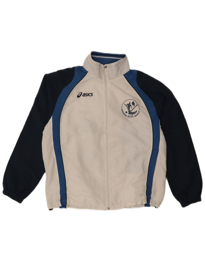 Giacca da ginnastica grafica da uomo Asics, grande, in poliestere color block bianco