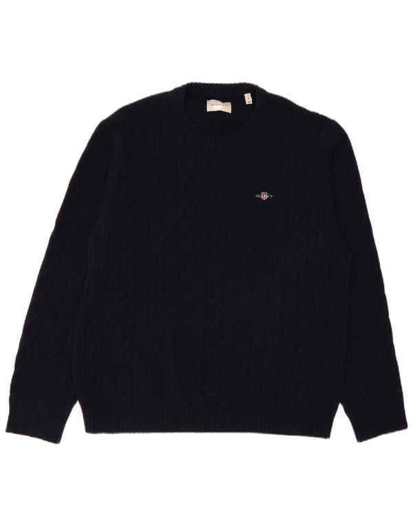 Maglione maglione girocollo da uomo Gant XL blu navy in lana d'agnello