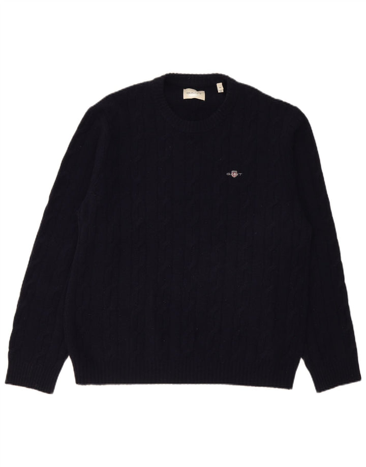 Maglione maglione girocollo da uomo Gant XL blu navy in lana d'agnello