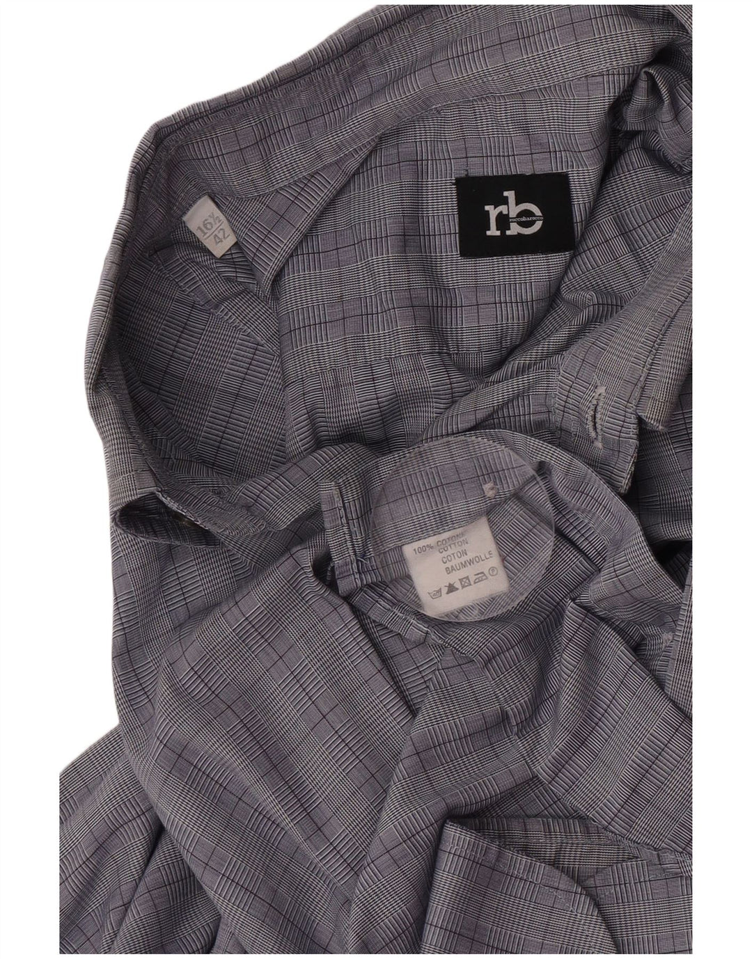 Camicia da uomo Roccobarocco taglia 42 16 1/2 grande cotone a quadri blu