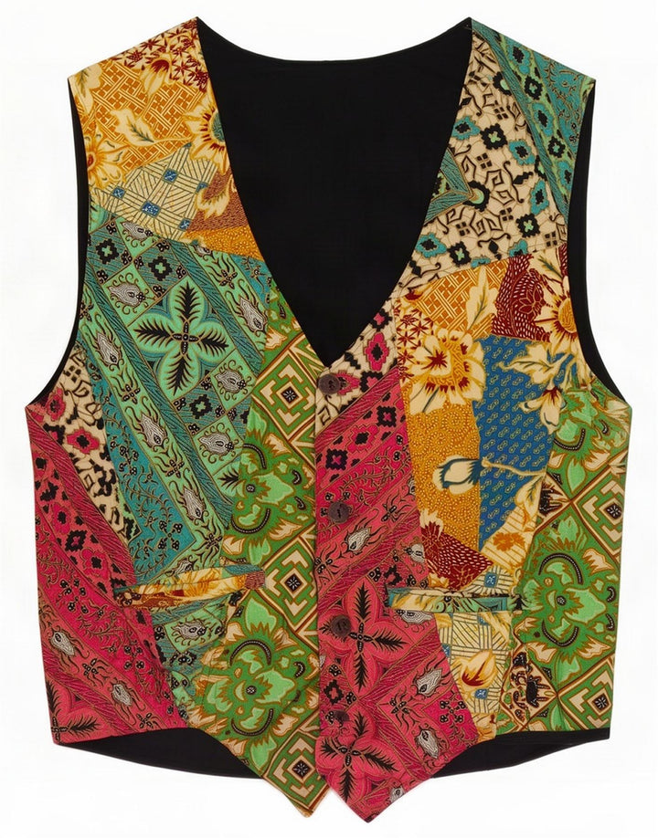 Gilet vintage da uomo piccolo patchwork multicolore