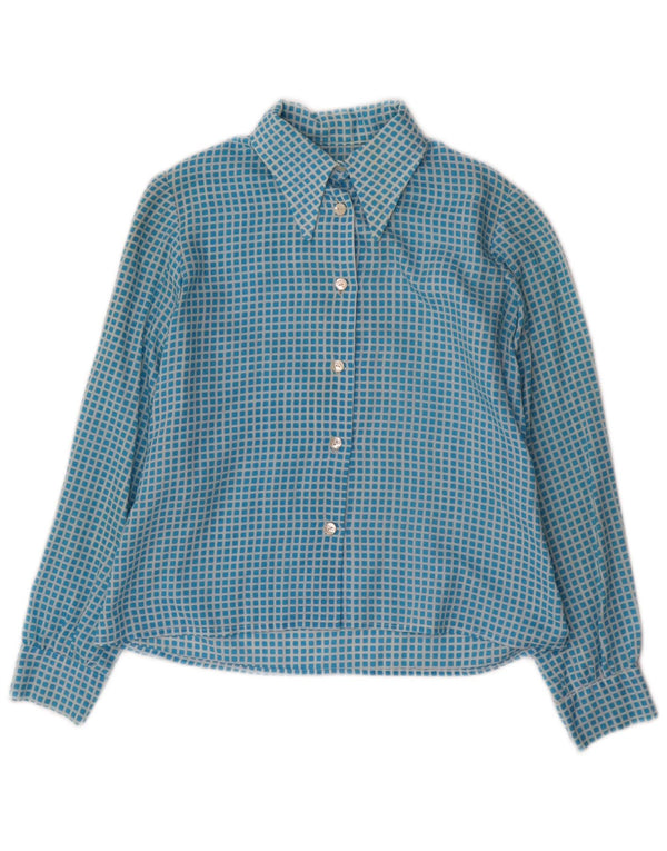 Camicia da donna vintage UK 10 piccolo quadretto blu