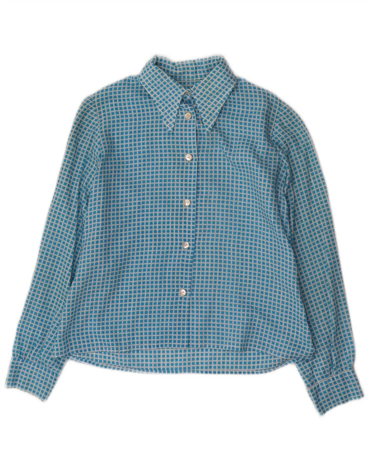 Camicia da donna vintage UK 10 piccolo quadretto blu