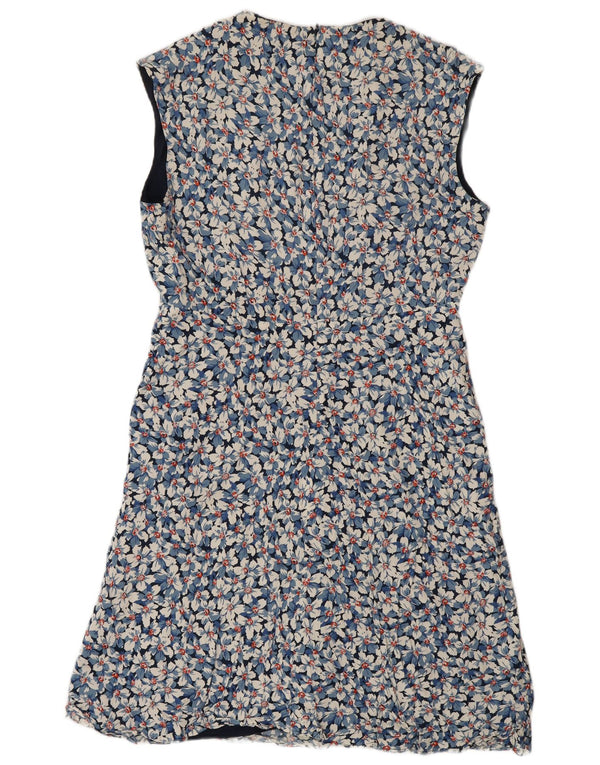 JIGSAW Abito da donna senza maniche a trapezio UK 14 Grande viscosa floreale blu