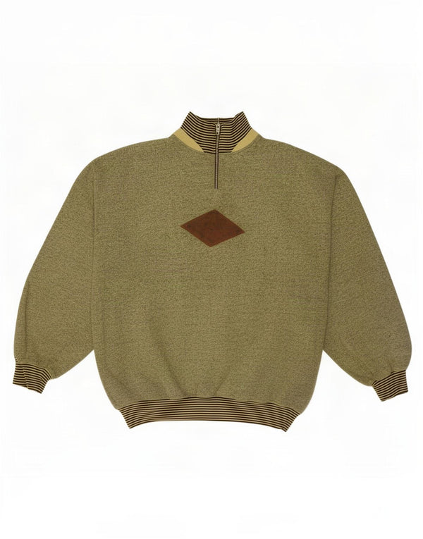 Felpa vintage da uomo con zip e collo, maglione, verde medio, gessato