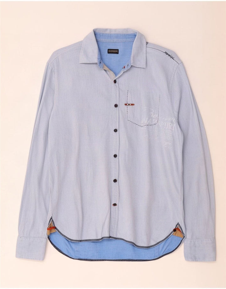 Camicia grafica geografica da uomo Napapijri grande in cotone blu
