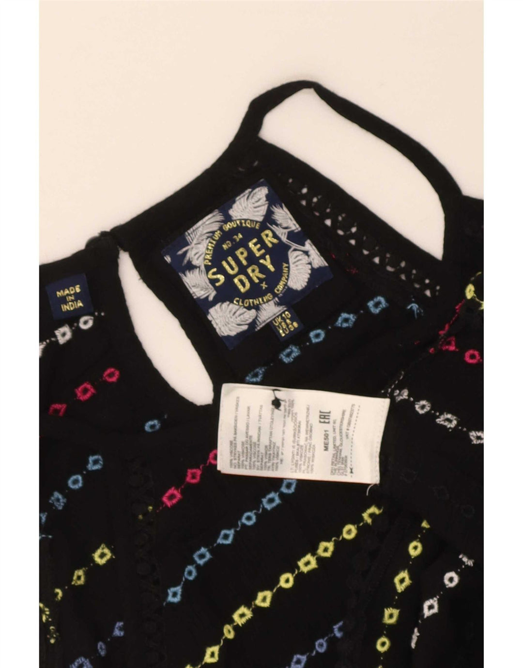 Top corto da donna Superdry UK 10 piccolo in viscosa a righe nere