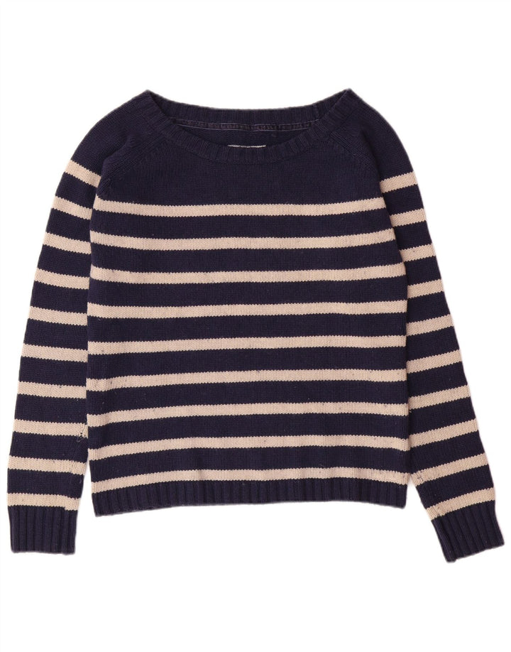 FAT FACE Maglione da donna con scollo a barchetta UK 12 Medio a righe blu navy