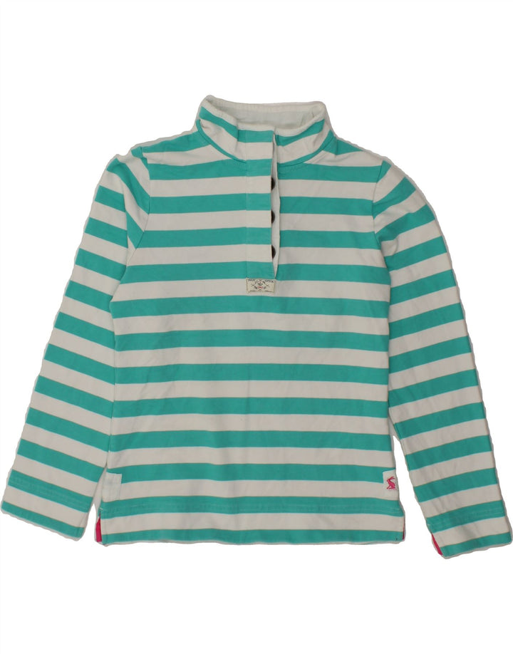 JOULES Womens Button Neck Sweatshirt Jumper UK 10 Small Turquoise Striped Vintage Joules and Second-Hand Joules from Messina Hembry 