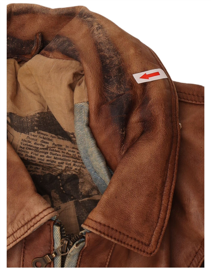 Giacca in pelle bomber da uomo vintage UK 42 XL in pelle patchwork marrone