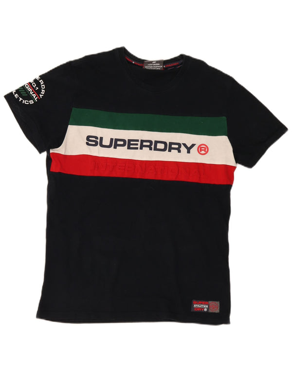 T-shirt grafica da uomo Superdry Top grande in cotone color block nero