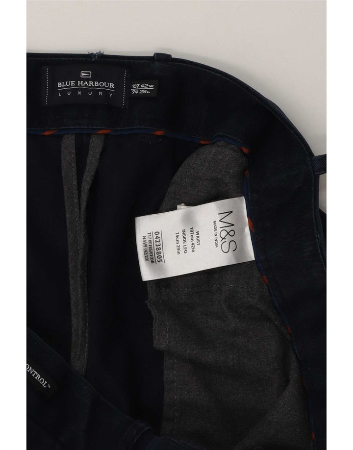 Pantaloni chino dritti Marks & Spencer da uomo blu Harbour W42 L29 Navy