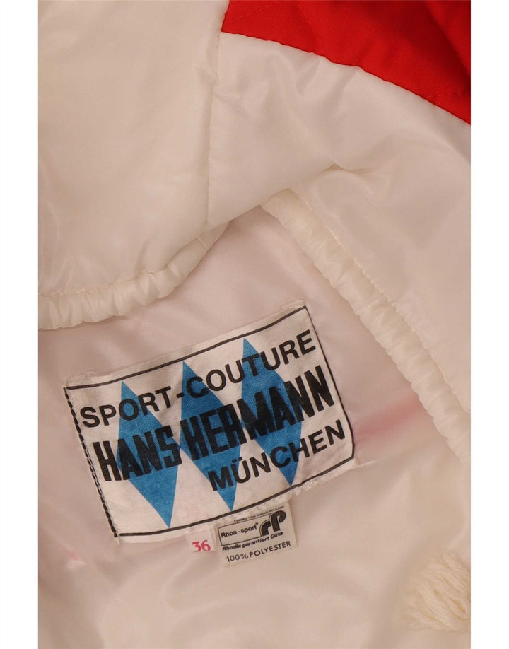 Gilet trapuntato oversize corto da donna vintage EU 36 piccolo bianco a blocchi di colore