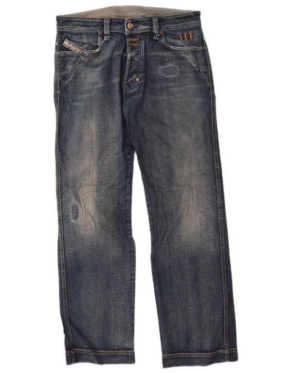 Jeans dritti invecchiati da uomo Diesel W31 L32 in cotone blu