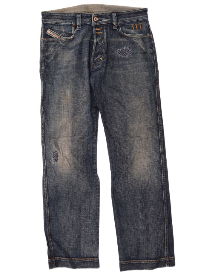 Jeans dritti invecchiati da uomo Diesel W31 L32 in cotone blu