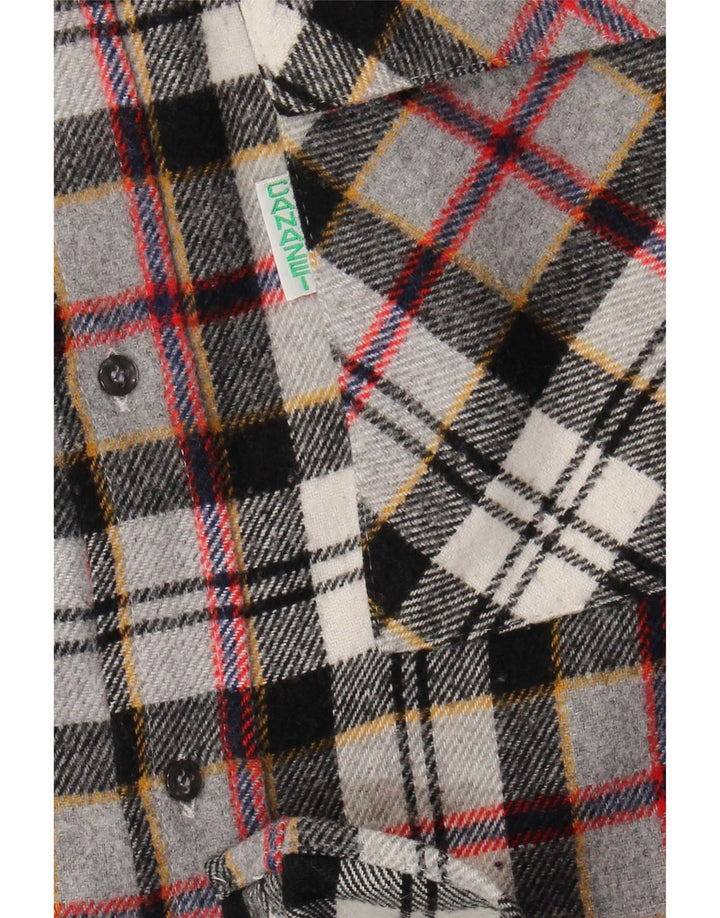 Camicia vintage da uomo in flanella a quadri grigi grandi