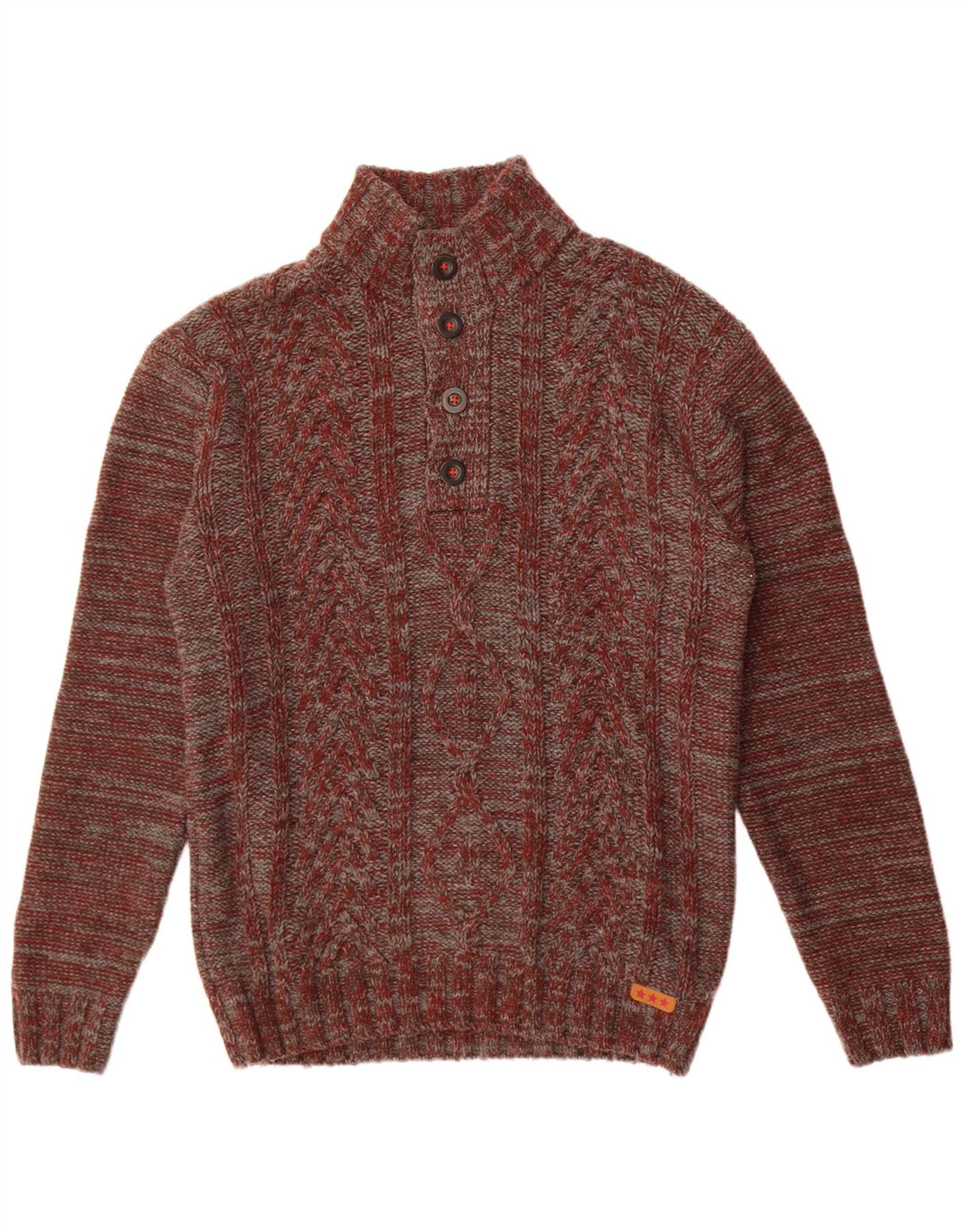 Joe Browns Maglione da uomo con collo a bottoni Maglione grande acrilico chiazzato marrone