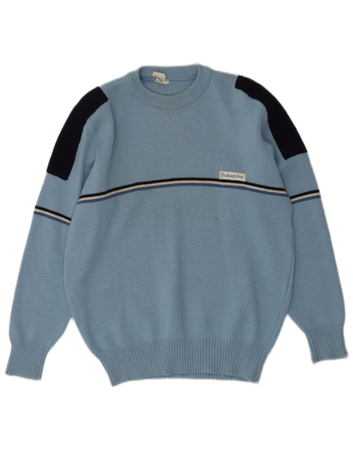 Maglione vintage da uomo girocollo IT 48 piccolo blocco colore blu