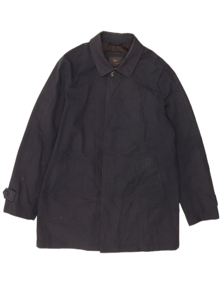 Cappotto da uomo Marks & Spencer UK 38 medio poliestere pied de poule blu navy