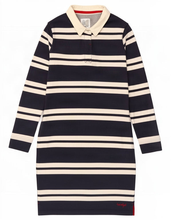 Abito polo a maniche lunghe da donna Weird Fish UK 8 piccolo a righe blu navy
