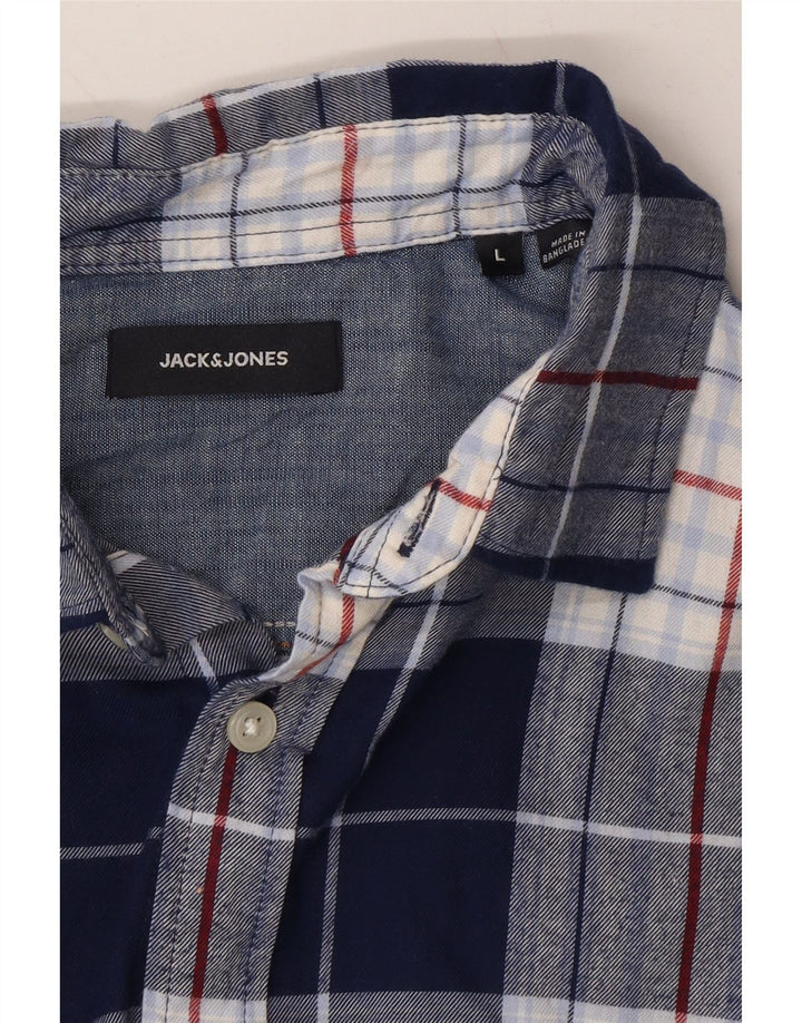 JACK & JONES Mens Flannel Shirt Large Navy Blue Check Cotton Vintage Jack & Jones and Second-Hand Jack & Jones from Messina Hembry 
