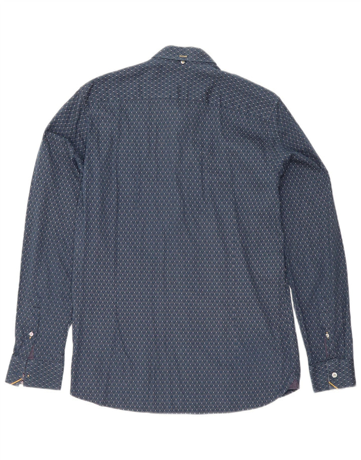 Camicia da uomo Ted Baker taglia 3 cotone floreale medio blu navy