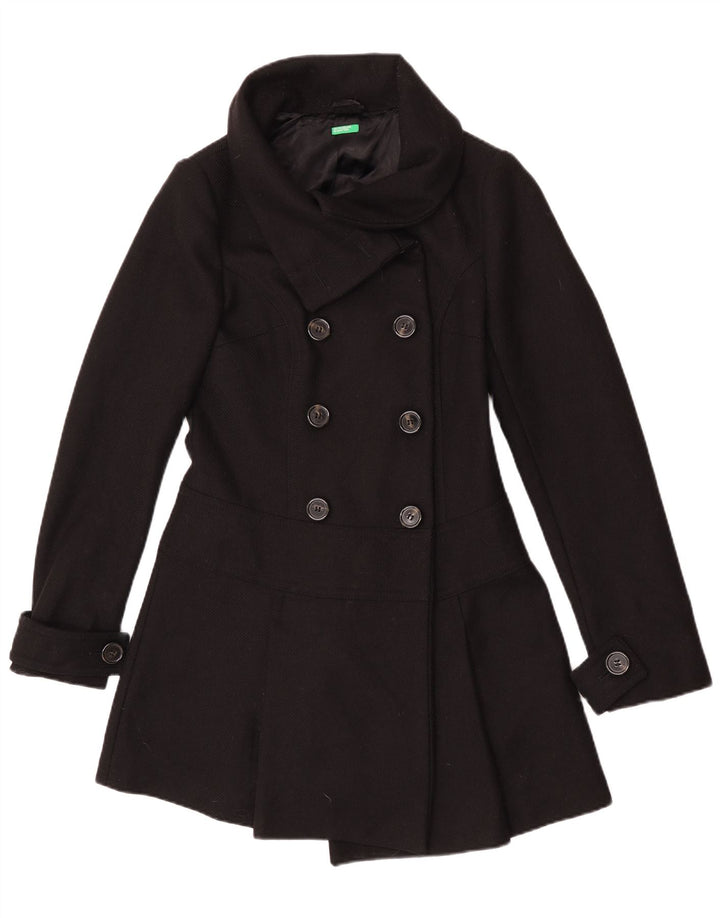 Cappotto Doppiopetto Donna Benetton IT 44 Medio Nero Lana Vergine