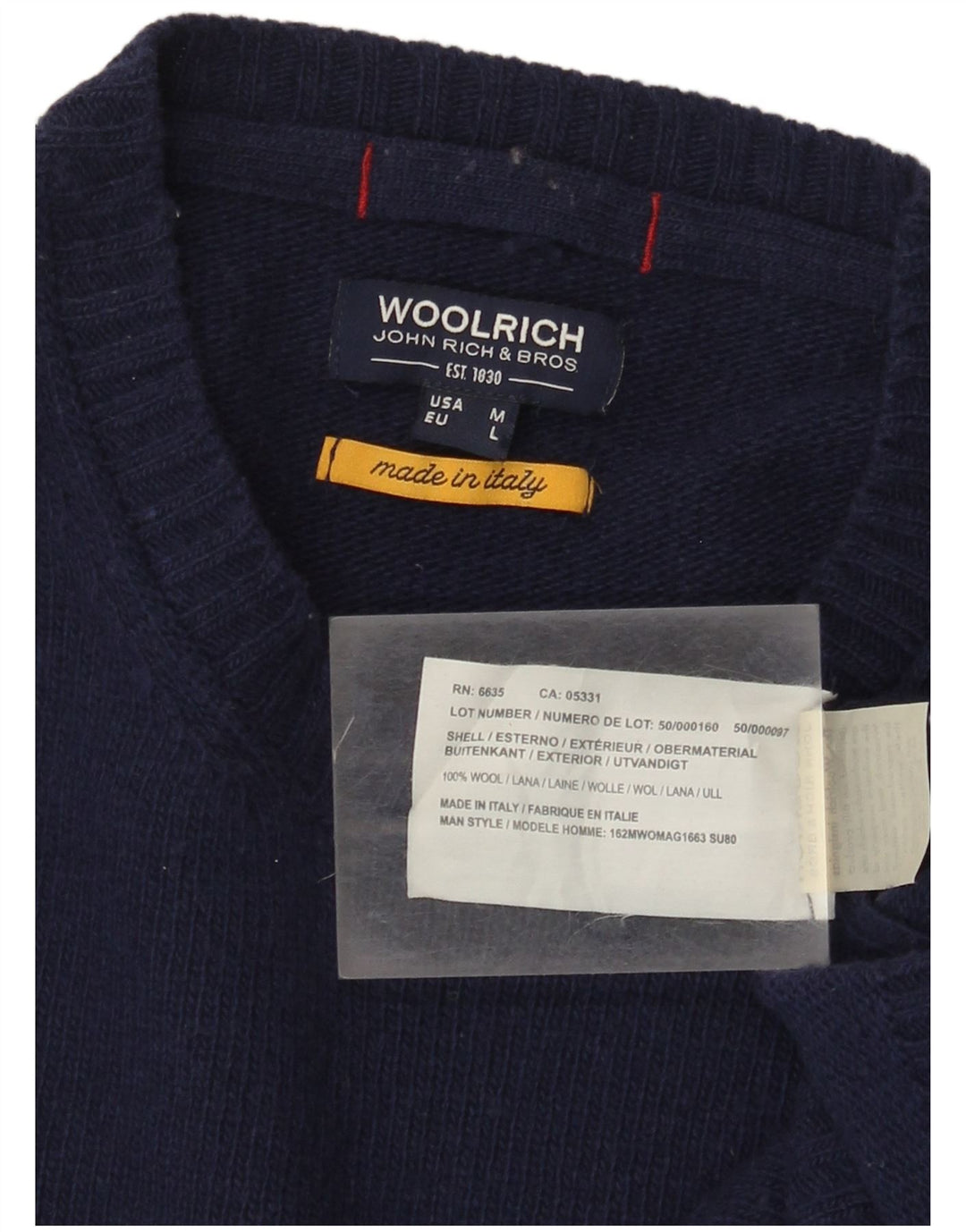 Maglione maglione girocollo grafico da uomo Woolrich lana media blu navy USA