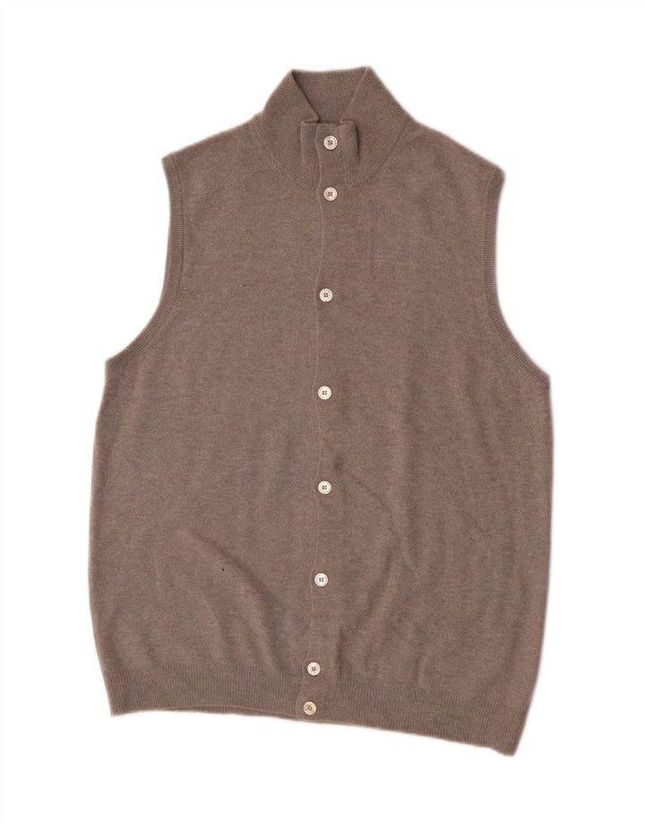 Maglione cardigan senza maniche vintage da uomo in lana grigio medio