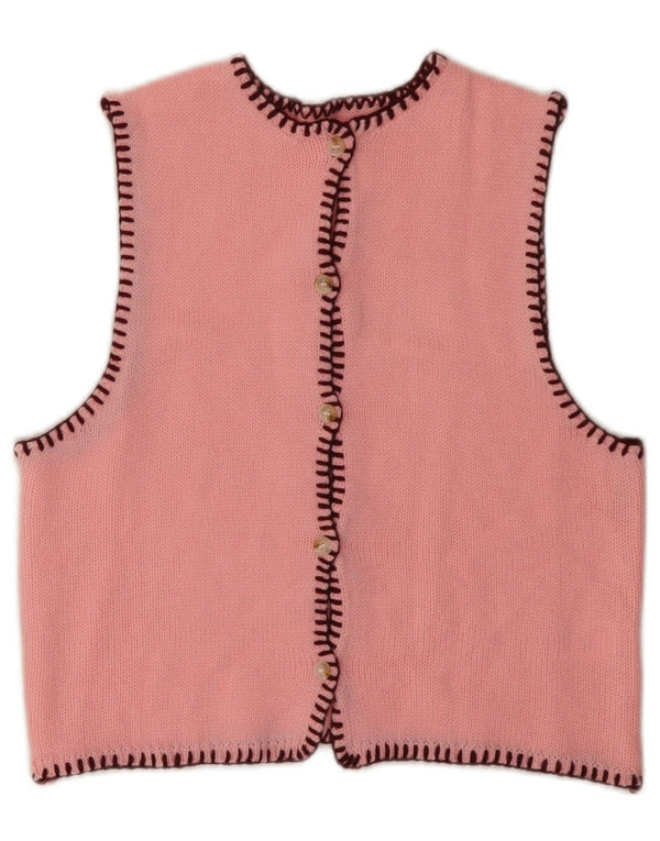 Maglione cardigan senza maniche corto da donna VINTAGE UK 6 XS acrilico rosa
