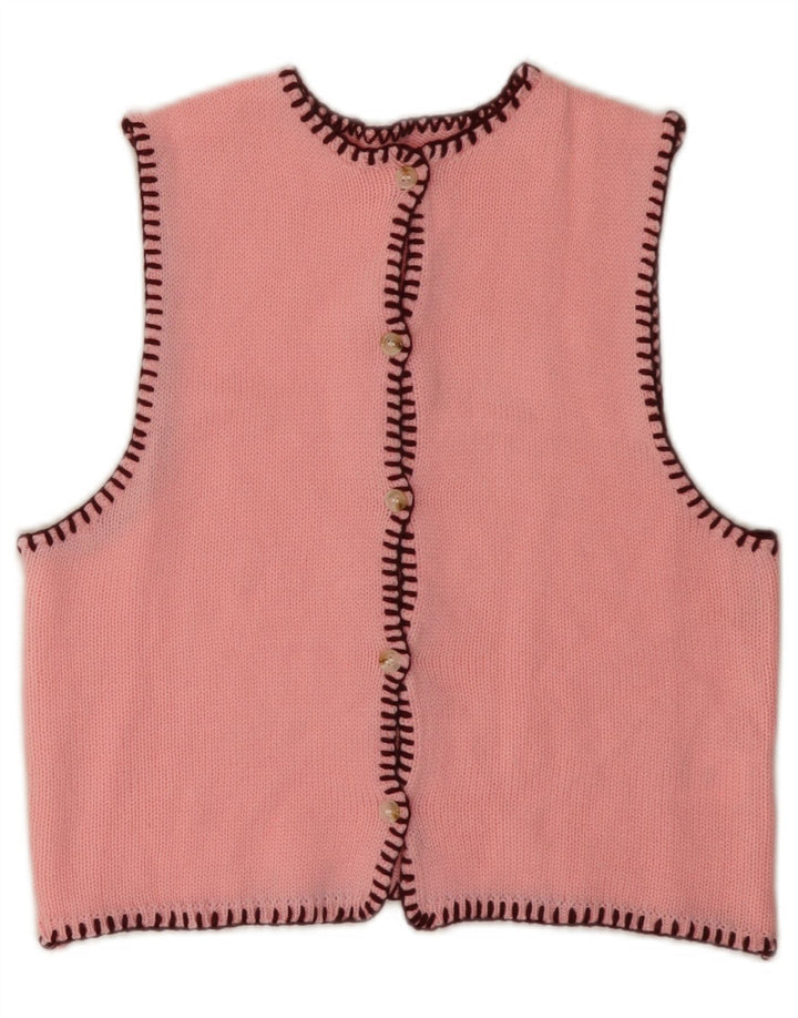 Maglione cardigan senza maniche corto da donna VINTAGE UK 6 XS acrilico rosa