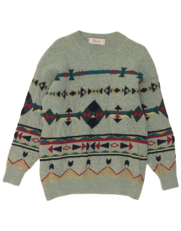 Bluster Maglione da uomo con scollo a barchetta UK 14 Grande verde geometrico