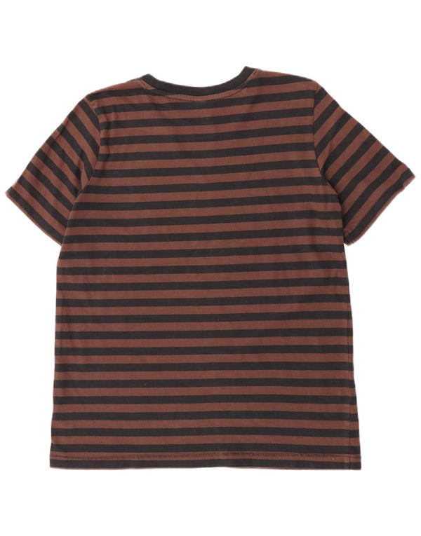 G-Star Mens T-Shirt Top Large Brown Striped Cotton