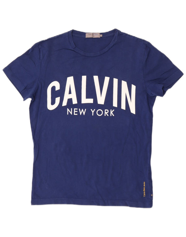 Calvin Klein Jeans T-shirt grafica da uomo slim fit piccola in cotone blu