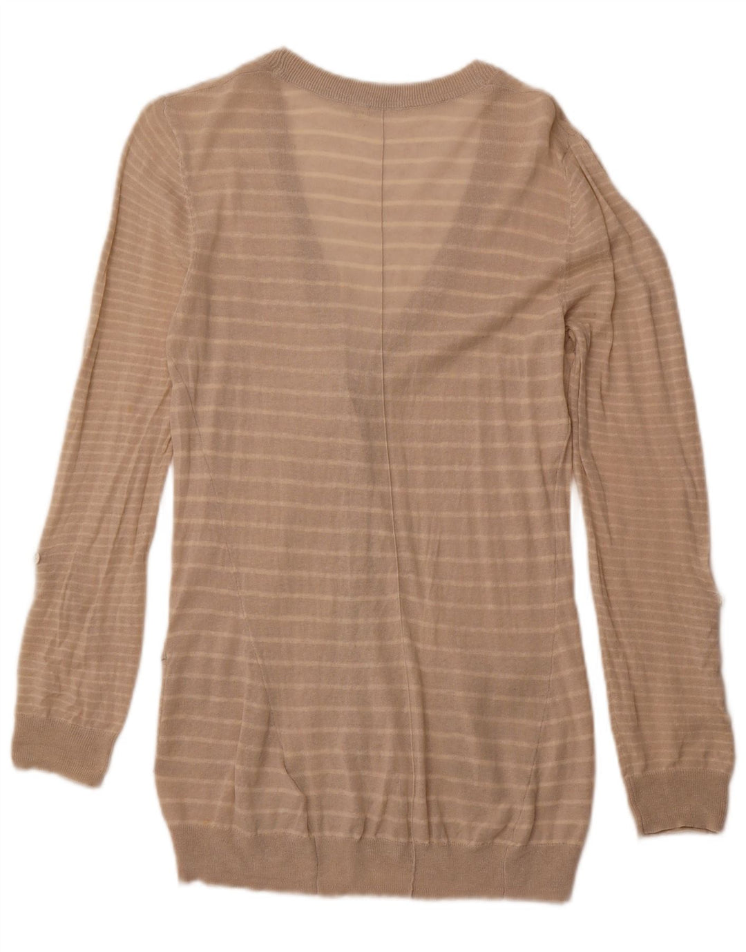 WHITE STUFF Maglione cardigan da donna UK 14 Lino a righe beige grande