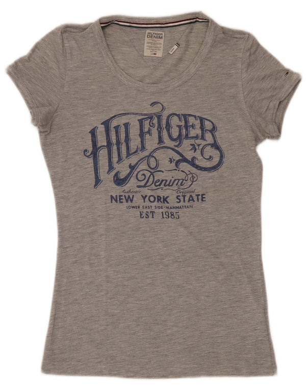 T-shirt grafica da donna Tommy Hilfiger Top UK 12 Poliestere grigio medio