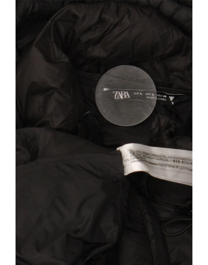 Cappotto imbottito con cappuccio da donna ZARA UK 16 grande poliestere nero