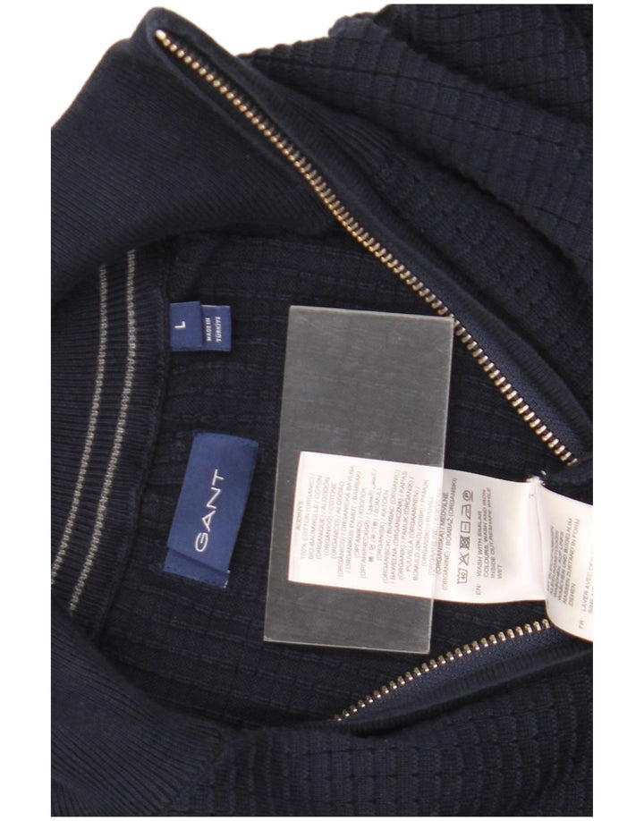 Gant Maglione da uomo con zip e collo grande in cotone blu navy