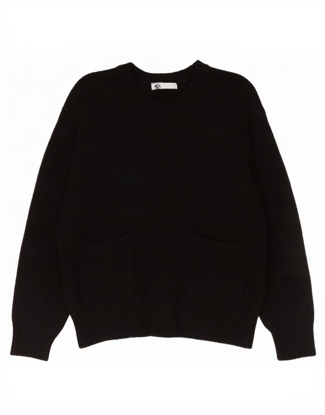 Maglione maglione girocollo oversize da donna Zara UK 16 grande poliestere nero