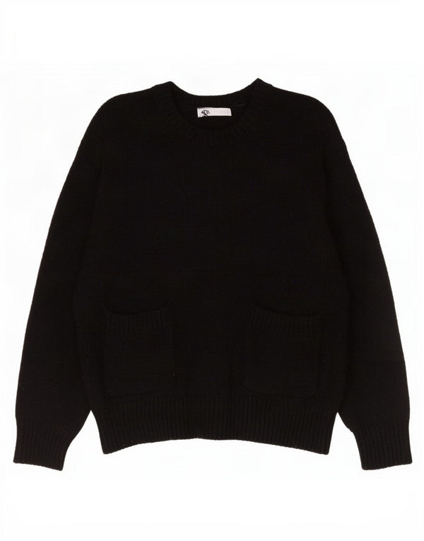 Maglione maglione girocollo oversize da donna Zara UK 16 grande poliestere nero