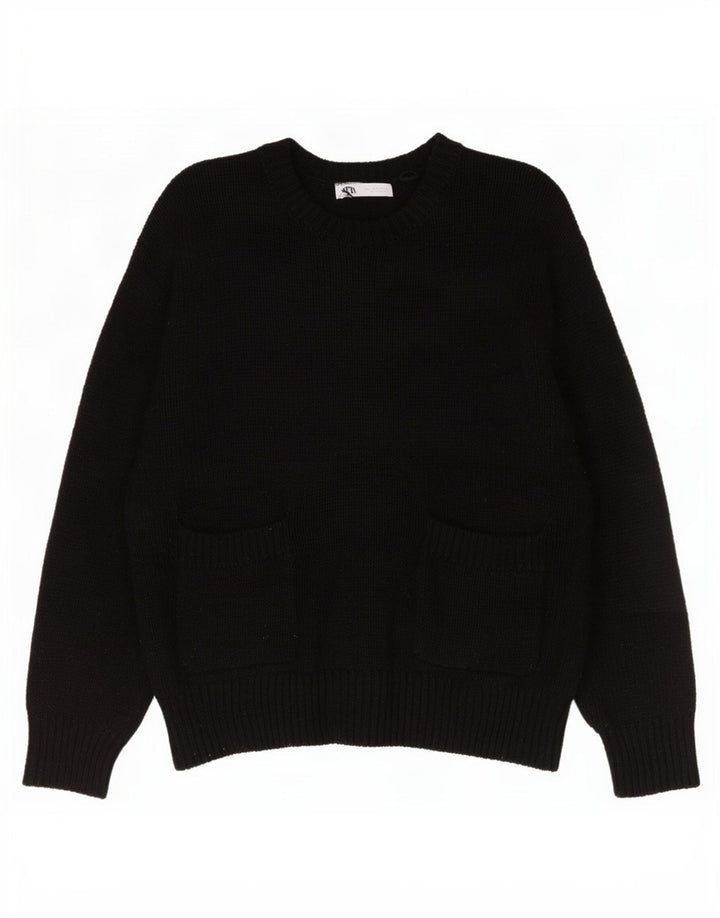 Maglione maglione girocollo oversize da donna Zara UK 16 grande poliestere nero