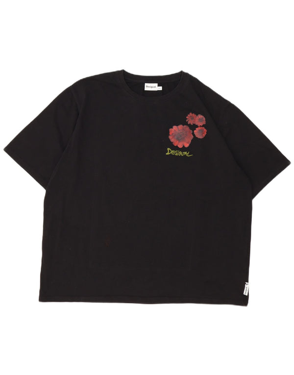 Desigual T-shirt grafica da donna Top UK 20 2XL Cotone floreale nero