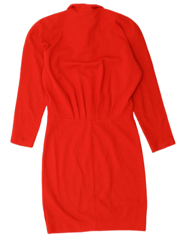 Abito tubino vintage a maniche lunghe da donna UK 14 rosso medio