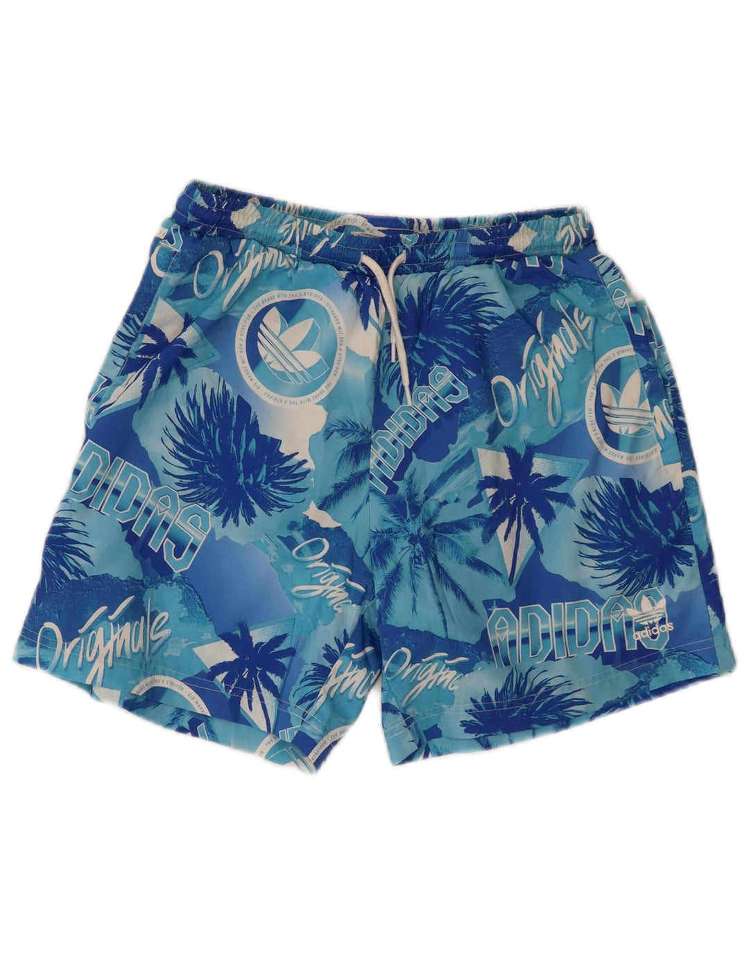 Pantaloncini da bagno grafici da uomo Adidas piccoli blu poliestere hawaiano