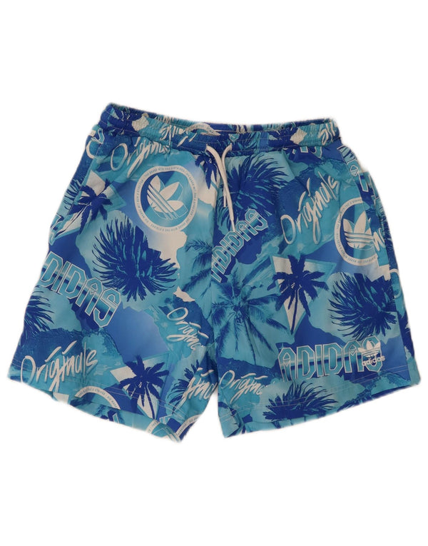Pantaloncini da bagno grafici da uomo Adidas piccoli blu poliestere hawaiano