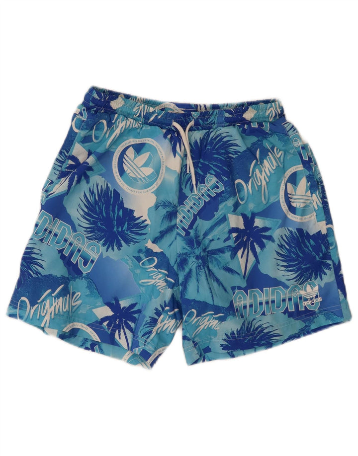 Pantaloncini da bagno grafici da uomo Adidas piccoli blu poliestere hawaiano