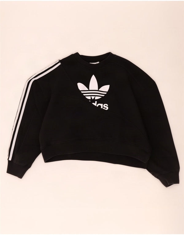 Adidas Womens Oversized Crop Graphic Sweatshirt Jumper UK 14 Large Black