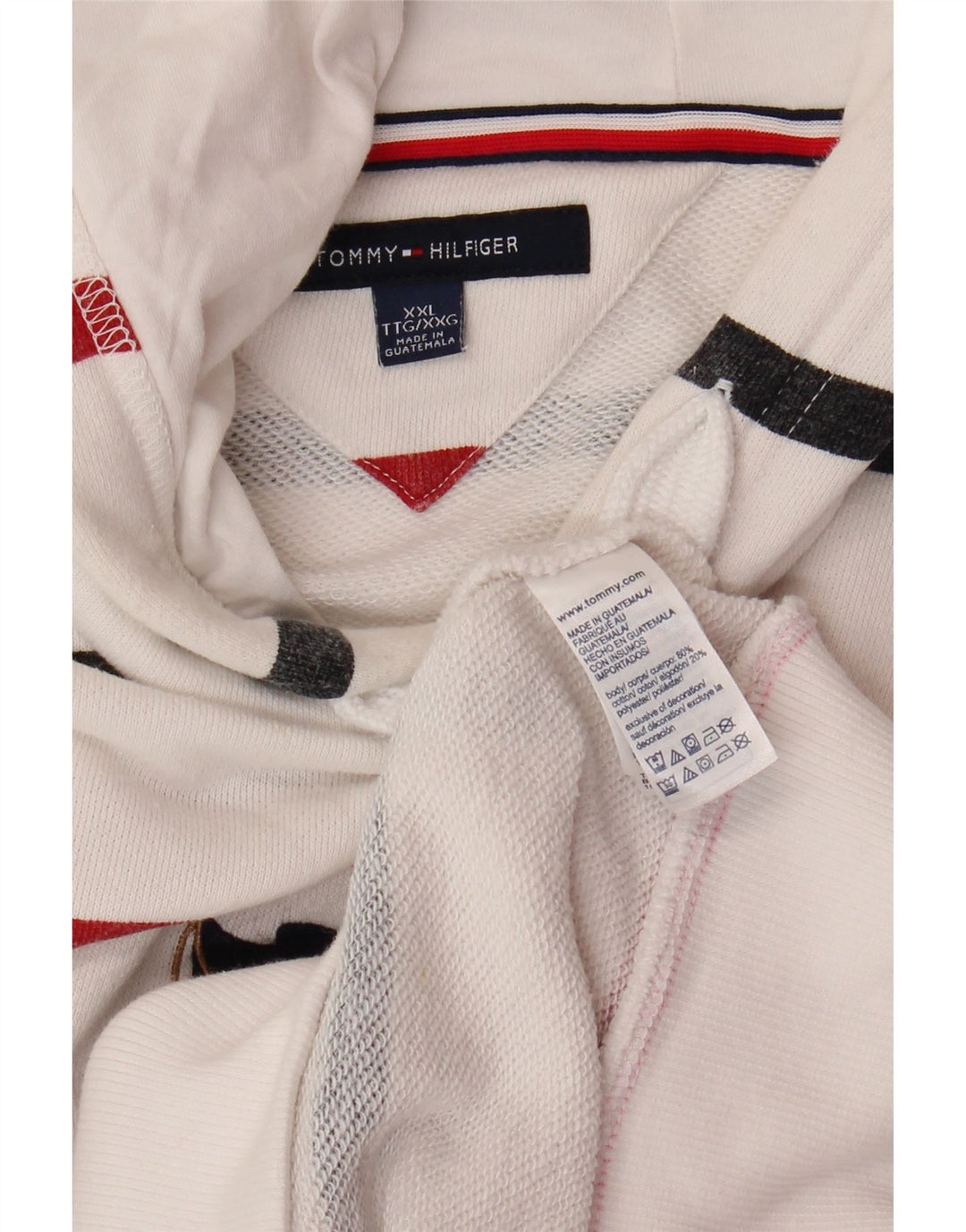 TOMMY HILFIGER Felpa con cappuccio da uomo 2XL Cotone a righe bianche